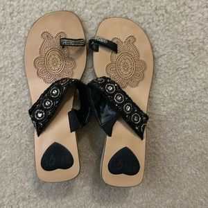 Woman is black size 8 wedge sandal